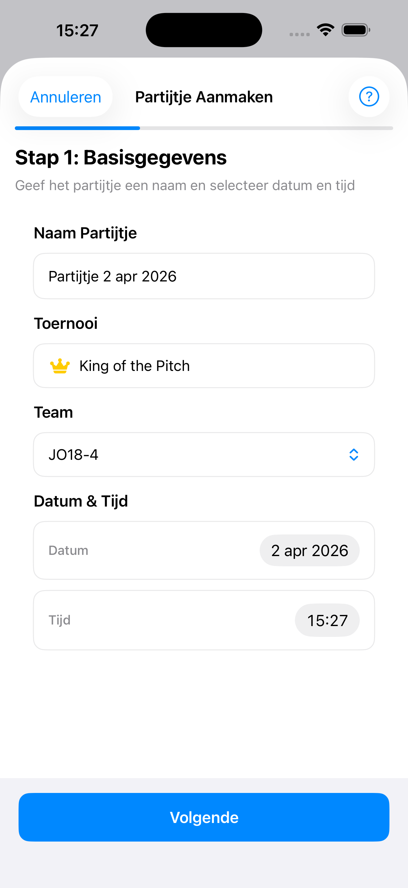 King of the Pitch match creation